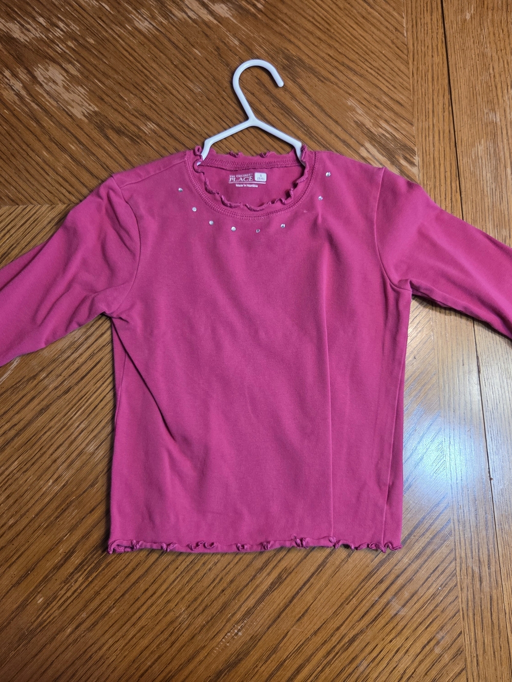 The Children's Place Bright Pink Long Sleeve Top with Rhinestone Detail